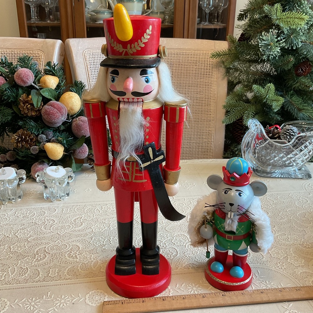 Nutcracker 16” Soldier & 7” Mouse King Wood Vtg 90’s (see more Nutcrack…